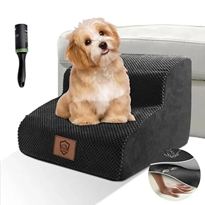 Dog Stairs for Small Dogs-Waterproof Dog Stairs 2 Steps, Non Slip Removable Washable High Density Foam Dog Ramp Cat Stairs for Sofa