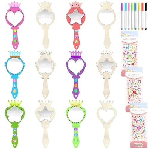 Wooden princess mirror, wooden mirror to paint for children's painting decoration
