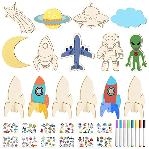 Rocket wood craft set, wood for crafting stickers craft children's toys