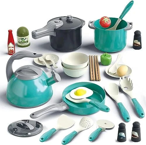 Kitchen Toy Set, Kids Role Play Pretend, Cookware Cooking Utensils Pan Kit, Kitchen Accessories Cooking Pots and Pans