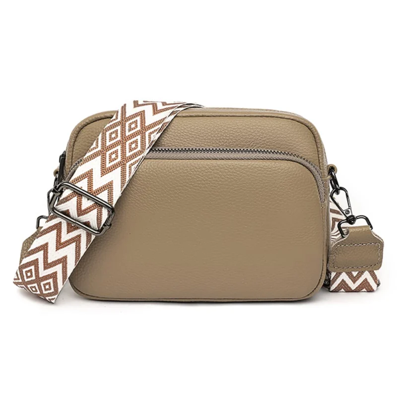 Cell Phone Shoulder Bag Genuine Leather Crossbody Bag, Small Modern Bags with Wide Shoulder Strap and 3 Compartments