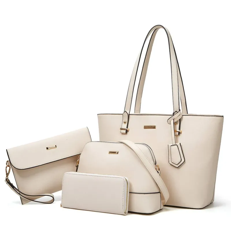4-Piece Handbag Set, Large Shopper Tote, Shoulder Bag, Purse, Card Holder