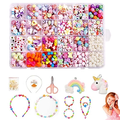 24 colors beads for threading, DIY bead jewelry do it yourself kids, DIY bracelets set, colorful beads jewelry crafts friendship bracelets necklaces cord set