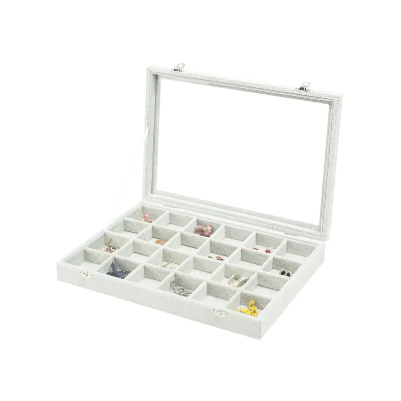 Jewelry Organizer Box, 24 Compartments with Clear Glass Lid