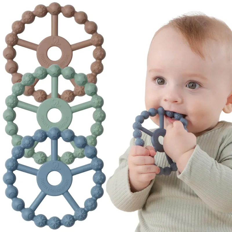Teething ring baby, 3-pack teething ring baby toy cooling, silicone grasping ring