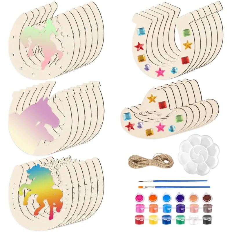 Horseshoe wooden set, 35pcs wooden horseshoe craft, horseshoe children's birthday party wood, wooden discs horseshoe, wedding decoration