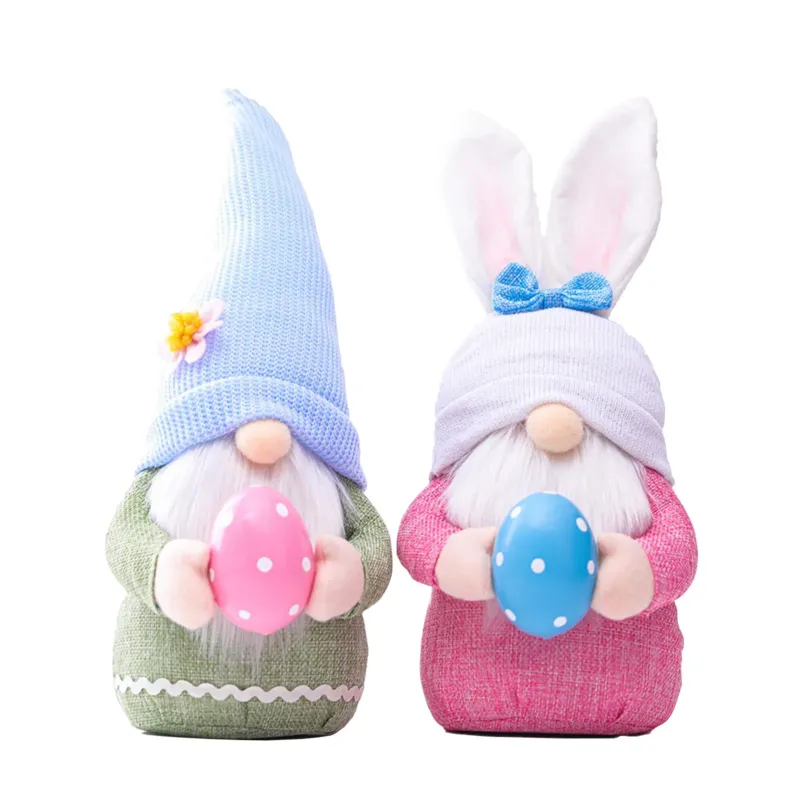 2 pieces Easter decoration gnome, handmade plush Easter bunny gnome with eggs