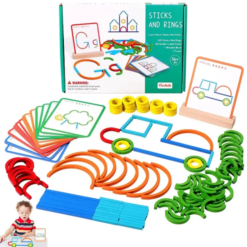 Wooden puzzle pieces & rings, shape matching game, wooden puzzle for children