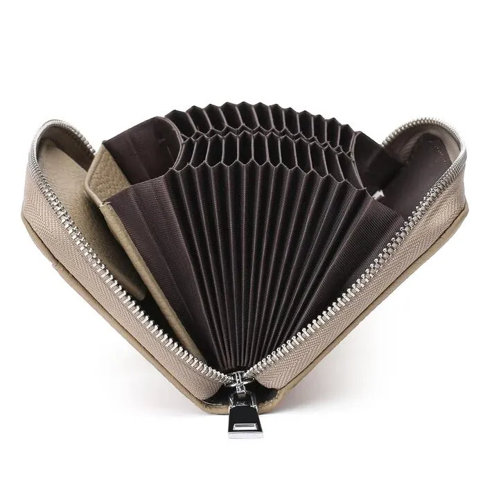Leather wallet protective credit card holder, wallet with zipper, organ-style wallet, business card holder with many compartments