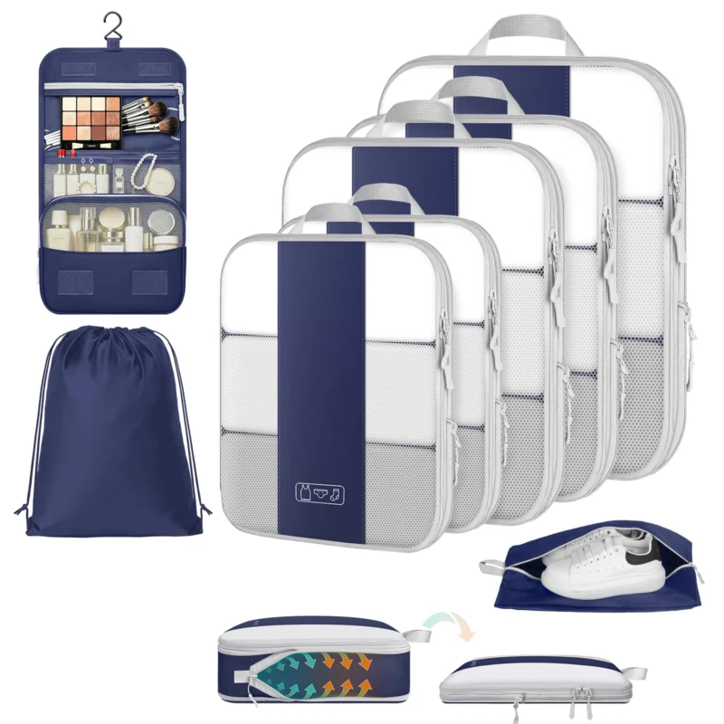 Suitcase Organiser with Compression, Pack of 8 Packing Cubes for Suitcases and Backpack