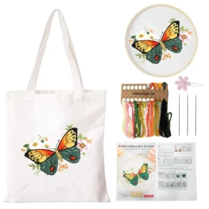 Canvas tote bag embroidery kit, DIY handmade cross stitch bag tote bag with embroidery