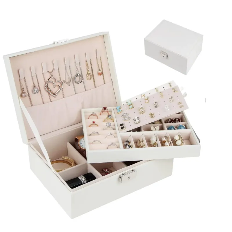 Jewellery Box with 2 Levels, Large Jewellery Organiser for Rings, Earrings, Bracelets