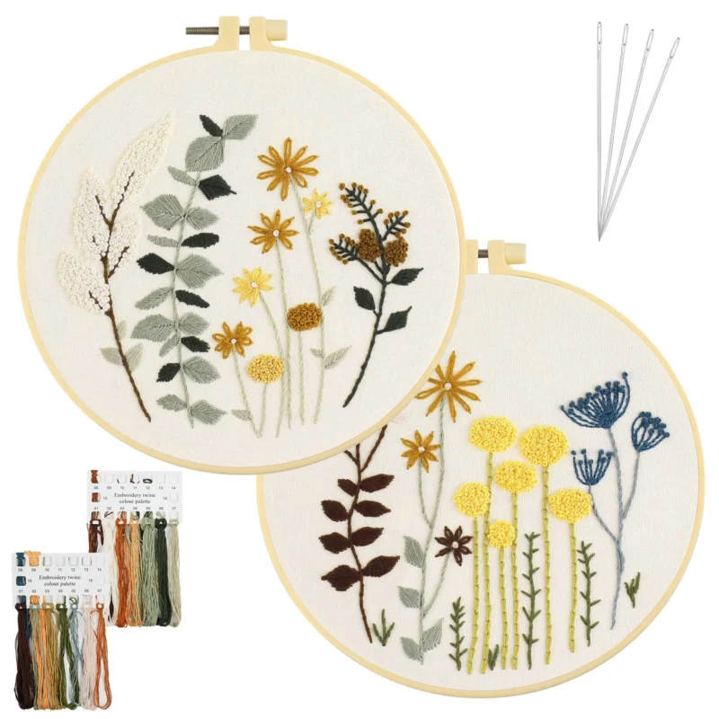 Embroidery set for beginners, flower pattern plant embroidery set adult embroidery set