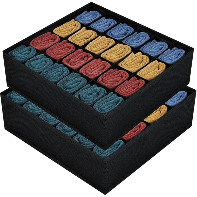 Underwear Socks Organiser - Set of 2, 48 Compartments. Cupboard Drawer Organiser