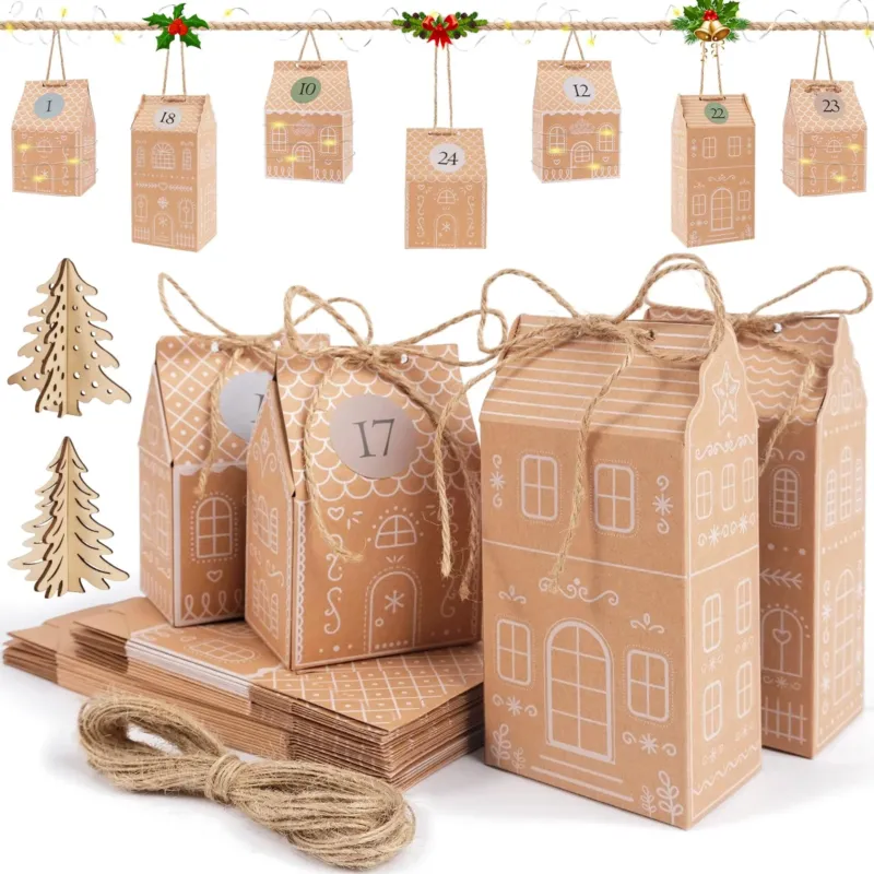 24pcs Christmas Party Gift Boxes, Gingerbread House Decoration DIY