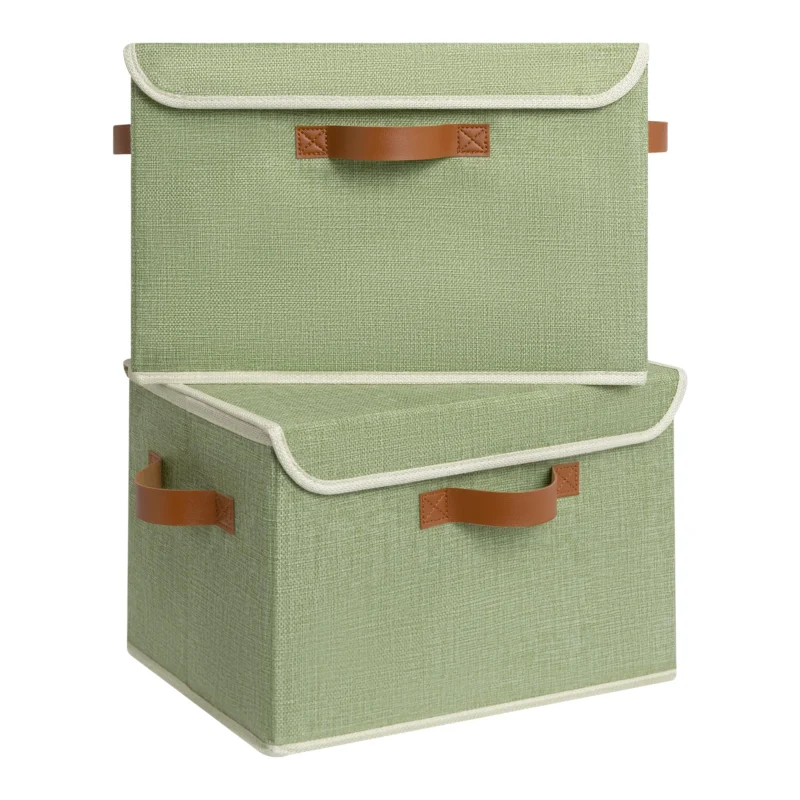 Storage Boxes with Lid, Pack of 2 Boxes Storage, Foldable Storage Box with Lid Fabric