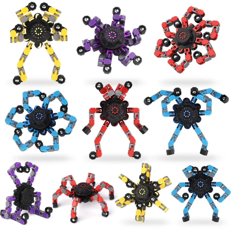 15PCS Robot Fidget Spinner, DIY Deformable Fingertip Gyro Hand Finger Spinning