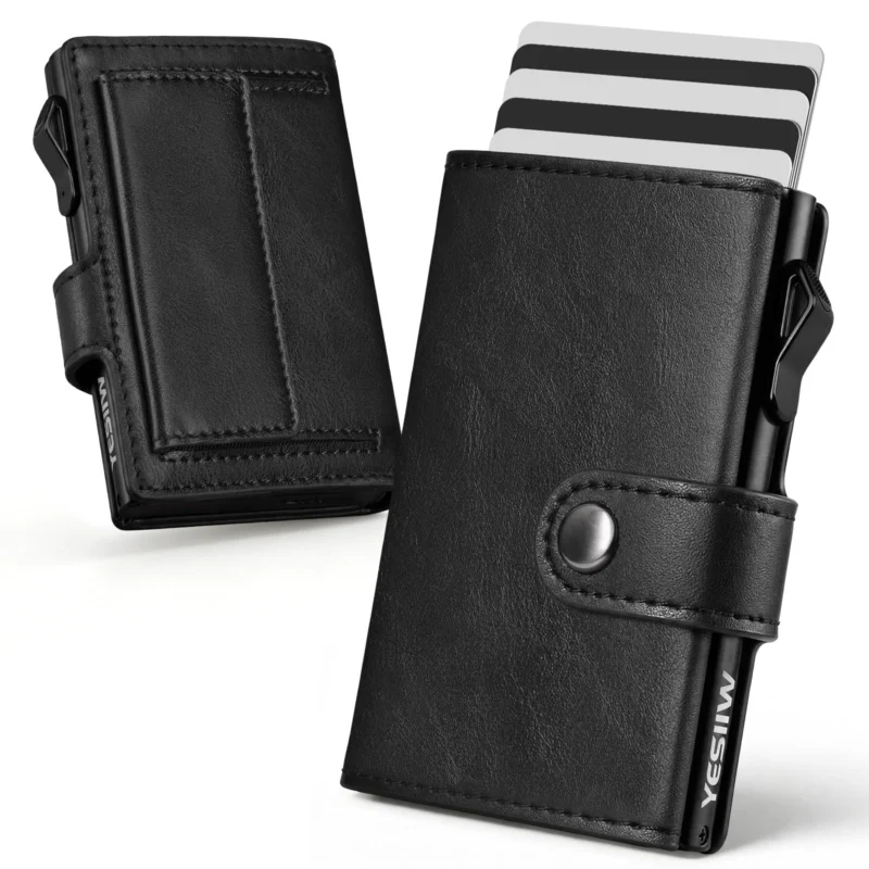 Slim wallet with Coin compartment - Thin wallet with pop-up card holder for 9 cards & 2 ID cards & 10 bills