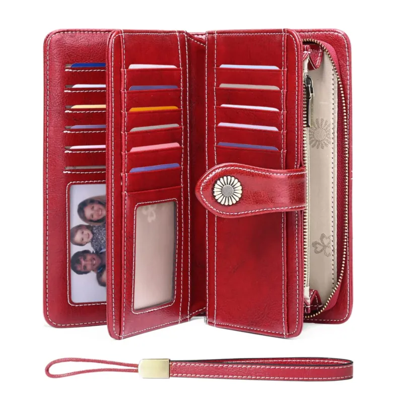 Leather Wallet Large Clutch RFID Protection Blocking Large Capacity Long Purse with 24 Card Slots