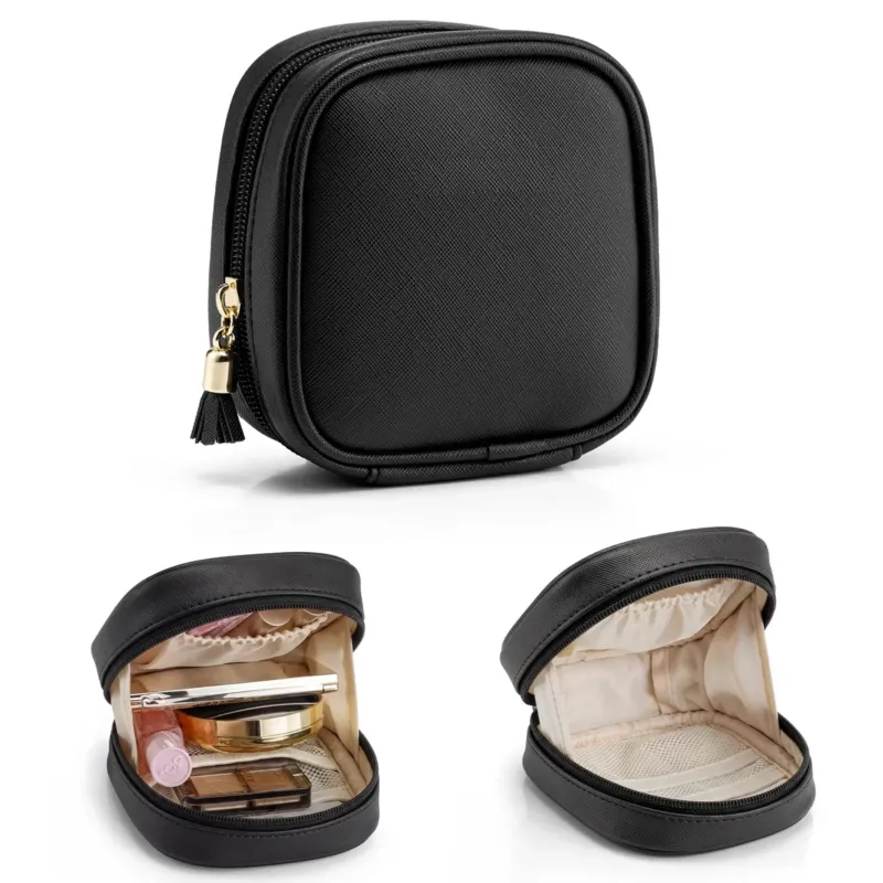 Small Make Up Bag for Purse with Pockets Makeup Bag with Zip Waterproof Makeup Bag