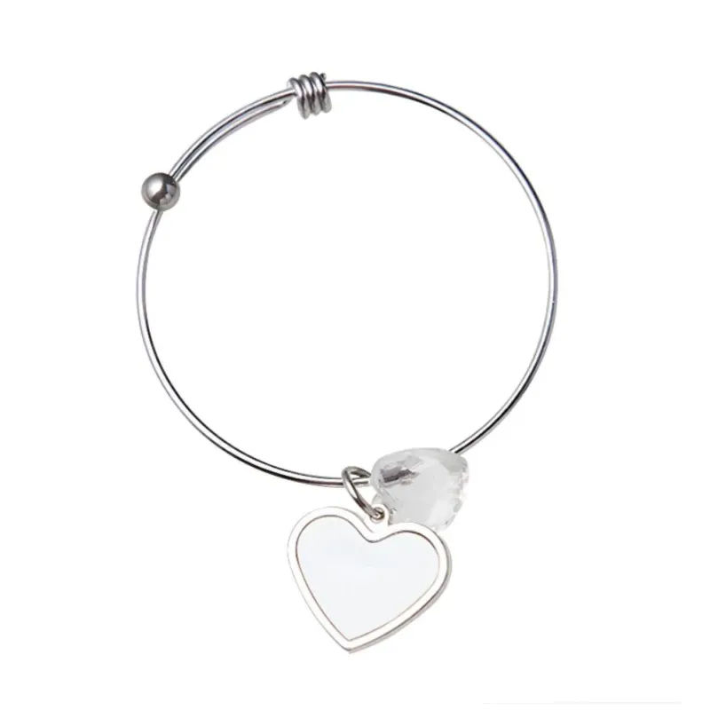 Sublimation Adjustable Bracelet with Heart Charm, Coiled Heart