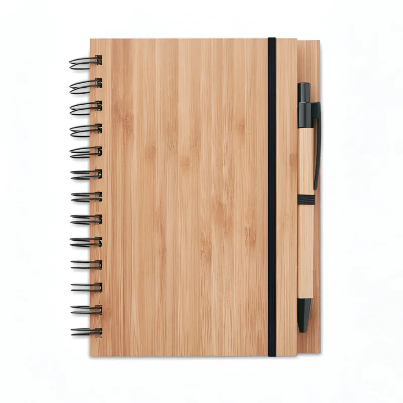 Engravable Bamboo Cover Notebook & Pen Set - Twin-Wire